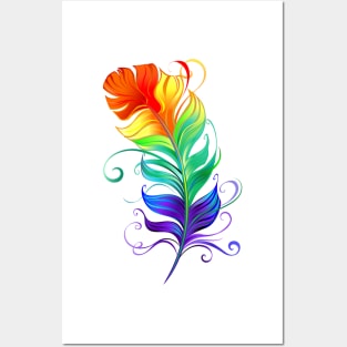 Fluffy Rainbow Feather Posters and Art